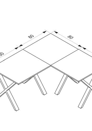 Eckschreibtisch Lona mit X-Füßen - Naturholz und schwarzes Metall (160x160x80)