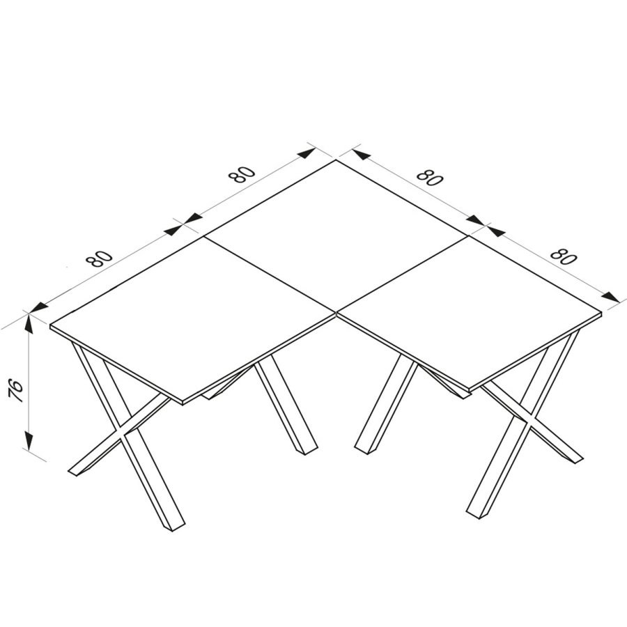 Eckschreibtisch Lona mit X-Füßen - Naturholz und schwarzes Metall (160x160x80)