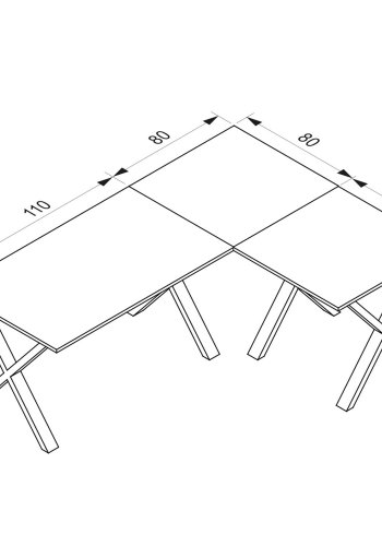 Eckschreibtisch Lona mit X-Füßen - weißes Holz und schwarzes Metall (190x160x80)