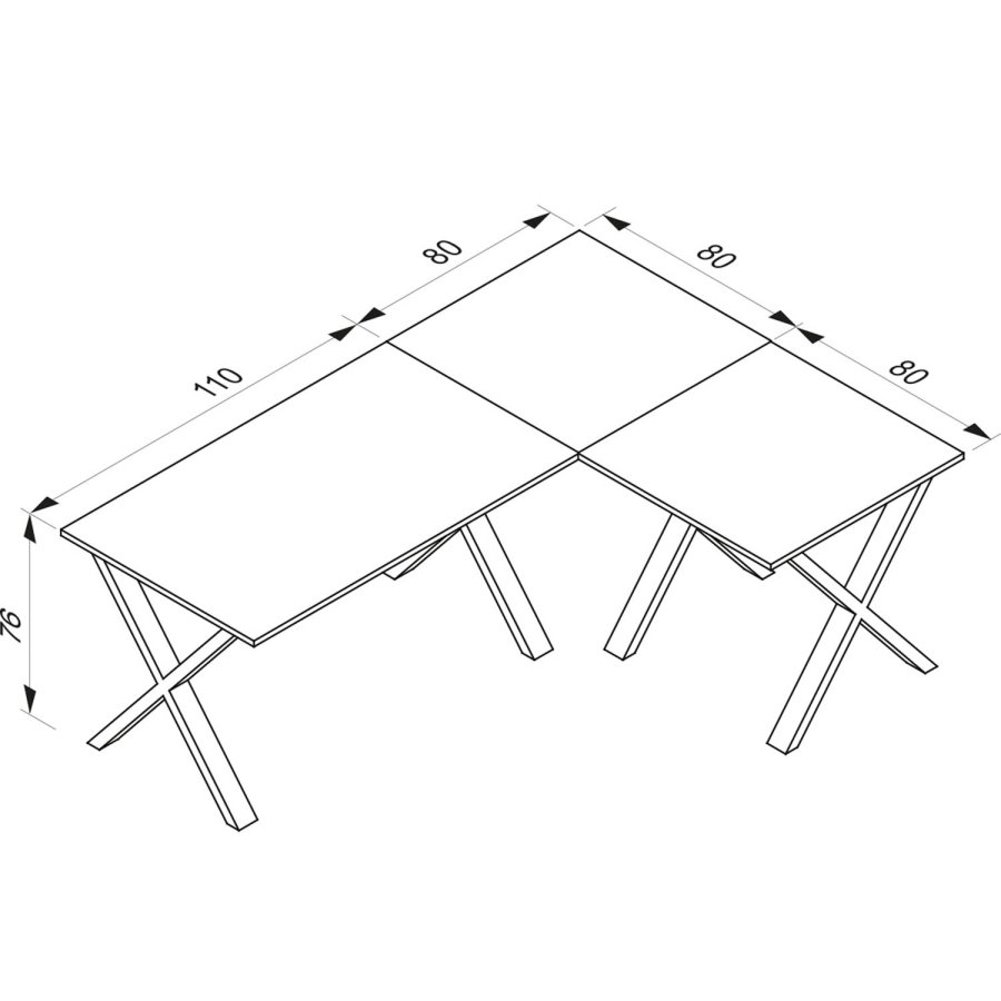 Eckschreibtisch Lona mit X-Füßen - weißes Holz und schwarzes Metall (190x160x80)