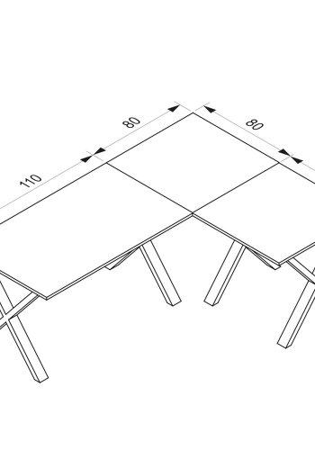 Eckschreibtisch Lona mit X-Füßen - Naturholz und schwarzes Metall (190x160x80)