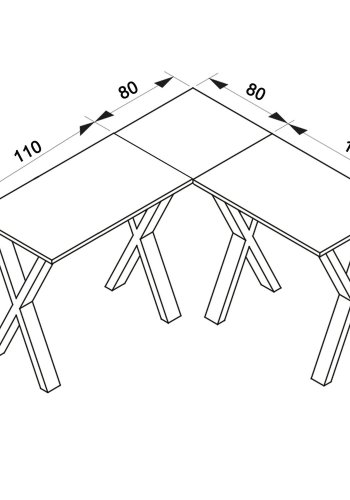 Eckschreibtisch Lona mit X-Füßen - weißes Holz und schwarzes Metall (190x190x80)