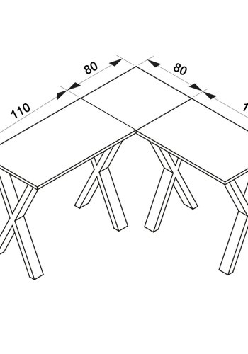 Eckschreibtisch Lona mit X-Füßen - Naturholz und schwarzes Metall (190x190x80)