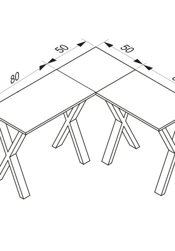 Eckschreibtisch Lona mit X-Füßen - weißes Holz und Metall (130x130x50)
