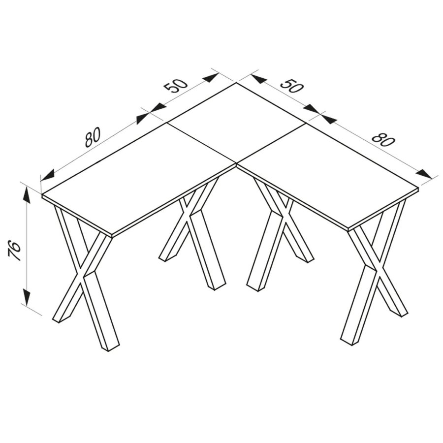 Eckschreibtisch Lona mit X-Füßen - weißes Holz und Metall (130x130x50)
