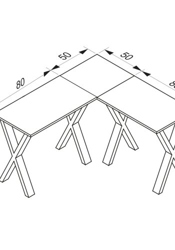 Eckschreibtisch Lona mit X-Füßen - Naturholz und Weißmetall (130x130x50)