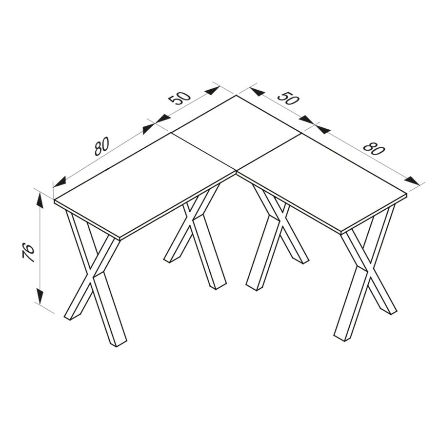 Eckschreibtisch Lona mit X-Füßen - Naturholz und Weißmetall (130x130x50)