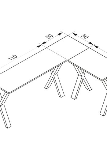 Lona X-feet hjrne skrivebord - hvitt tre og metall (160x130x50)