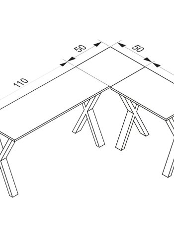 Eckschreibtisch Lona mit X-Füßen - Naturholz und Weißmetall (160x130x50)