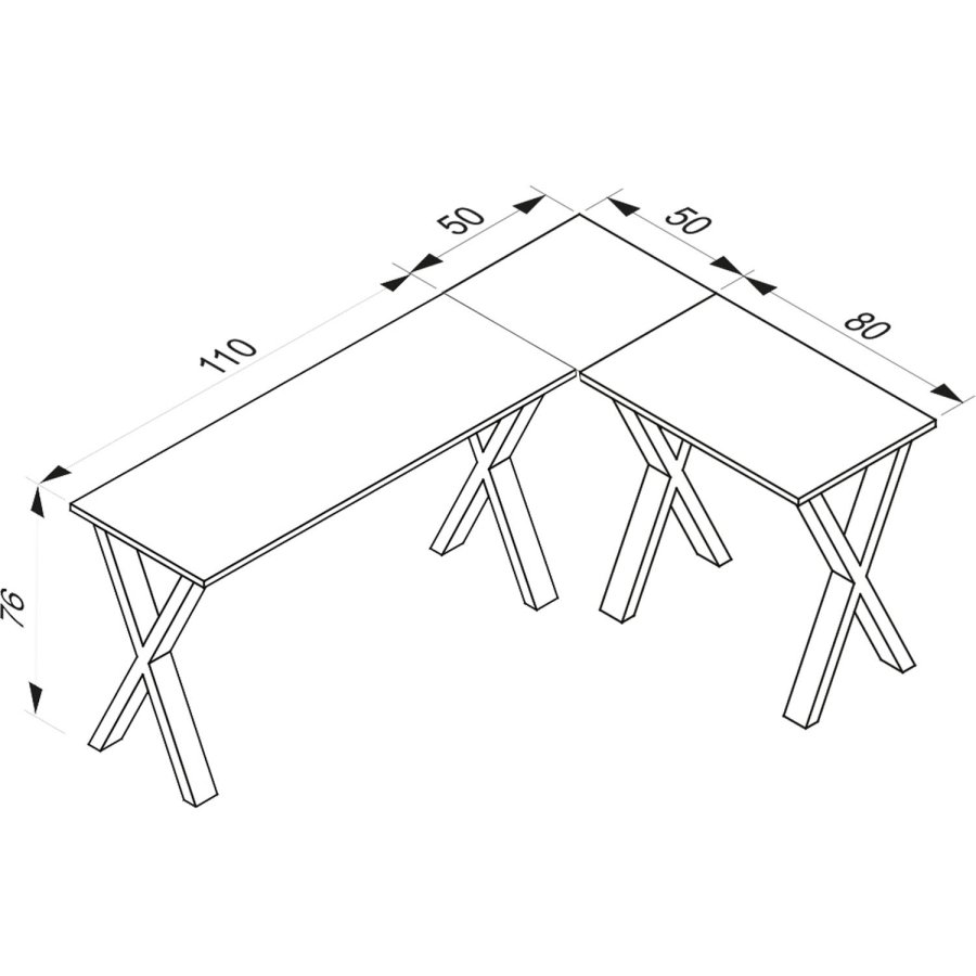 Eckschreibtisch Lona X-feet - graues Holz und weißes Metall (160x130x50)