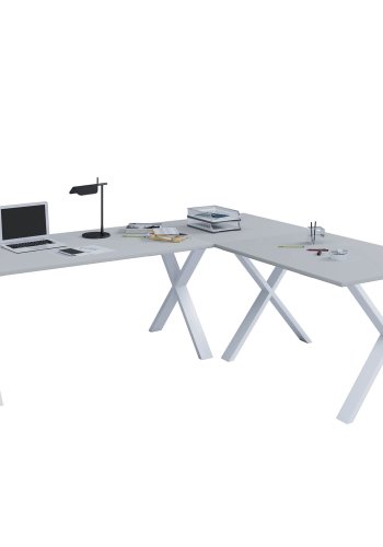 Eckschreibtisch Lona X-feet - graues Holz und weißes Metall (160x130x50)