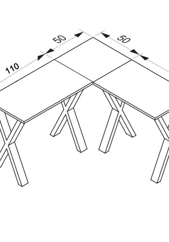 Eckschreibtisch Lona mit X-Füßen - weißes Holz und Metall (160x160x50)