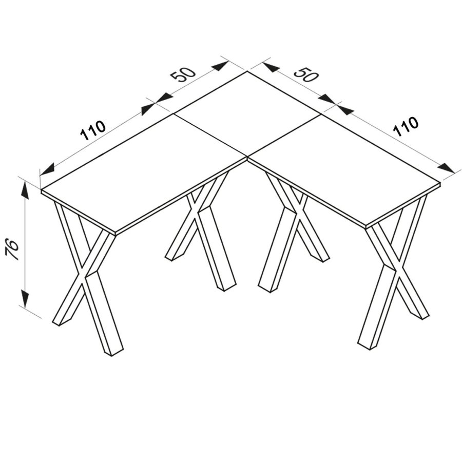 Eckschreibtisch Lona mit X-Füßen - weißes Holz und Metall (160x160x50)