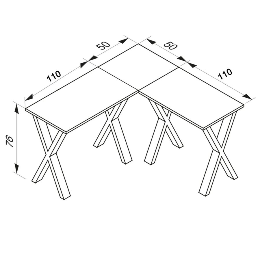 Eckschreibtisch Lona mit X-Füßen - Naturholz und Weißmetall (160x160x50)