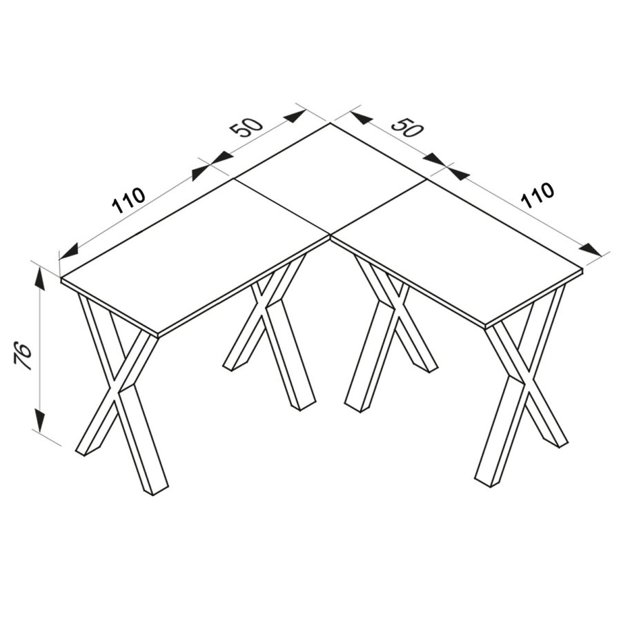 Eckschreibtisch Lona X-feet - graues Holz und weißes Metall (160x160x50)