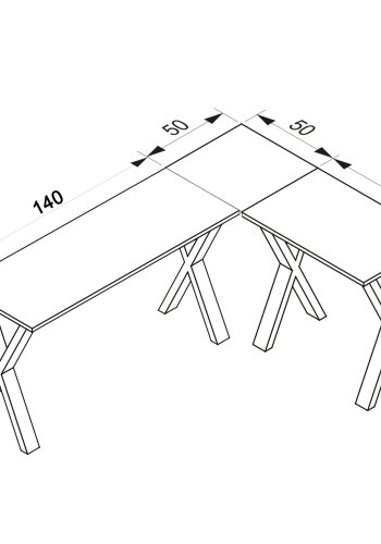 Eckschreibtisch Lona mit X-Füßen - Naturholz und Weißmetall (190x130x50)
