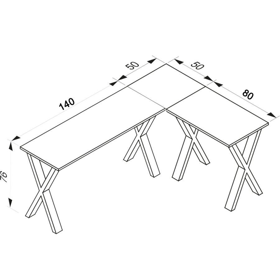 Eckschreibtisch Lona mit X-Füßen - Naturholz und Weißmetall (190x130x50)