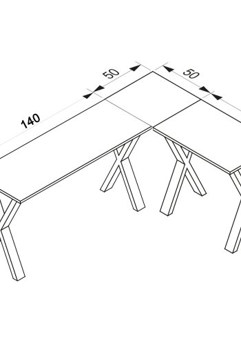 Lona X-feet hjrne skrivebord - hvitt tre og metall (190x160x50) 
