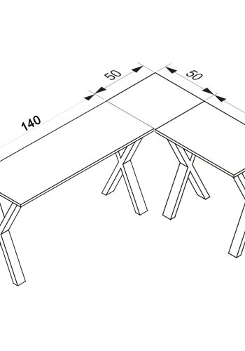 Eckschreibtisch Lona mit X-Füßen - Naturholz und Weißmetall (190x160x50)