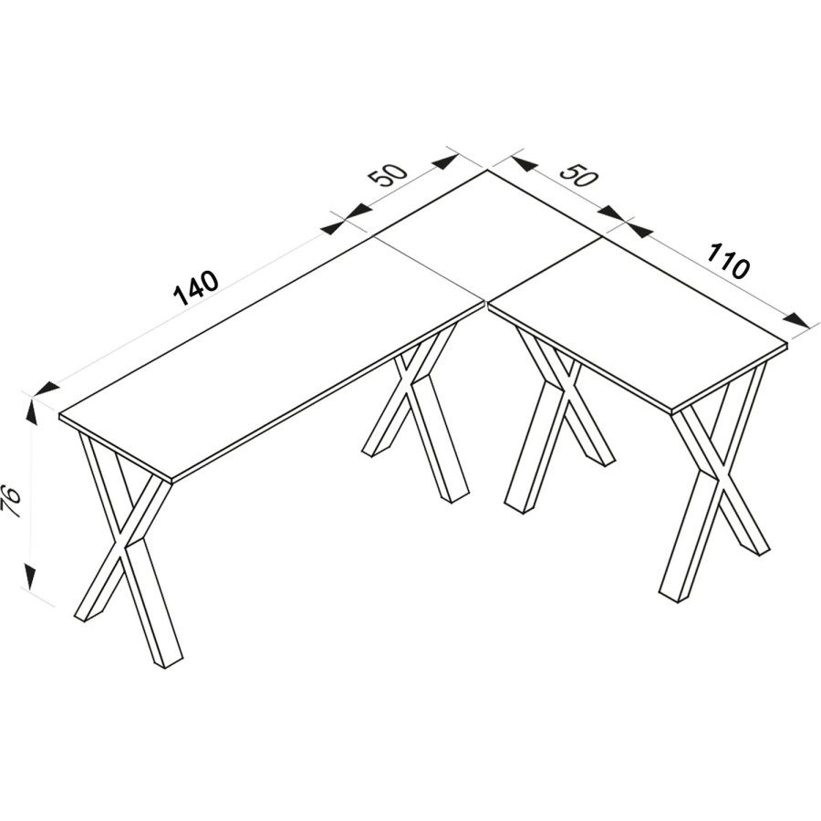 Eckschreibtisch Lona mit X-Füßen - Naturholz und Weißmetall (190x160x50)