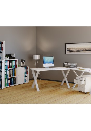 Lona X-feet hjrnepult - hvitt tre og metall (190x190x50)