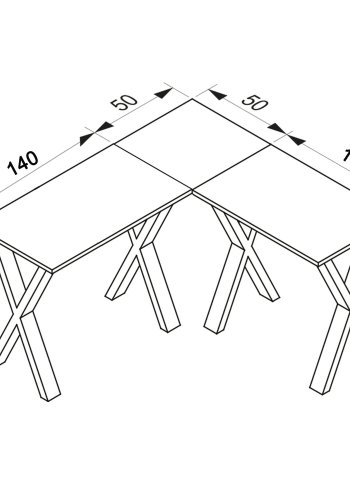 Eckschreibtisch Lona mit X-Füßen - Naturholz und Weißmetall (190x190x50)
