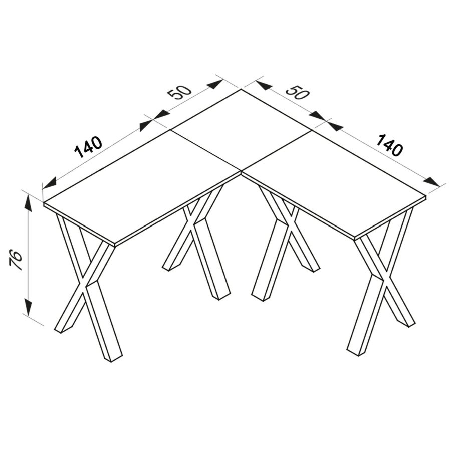 Eckschreibtisch Lona mit X-Füßen - Naturholz und Weißmetall (190x190x50)