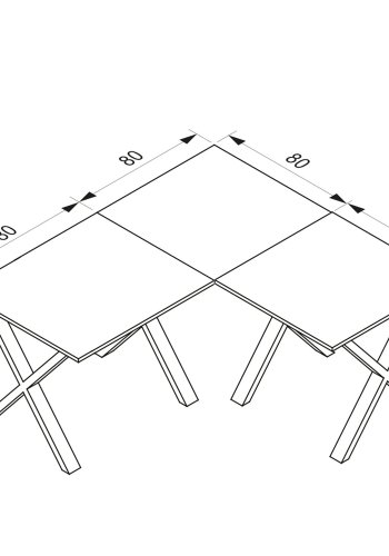 Lona X-feet hjrnepult - hvitt tre og metall (160x160x80) 