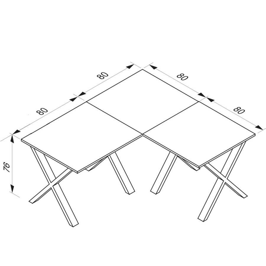 Lona X-feet hjrnepult - hvitt tre og metall (160x160x80) 