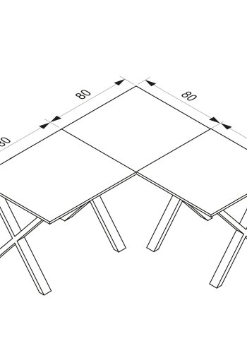 Eckschreibtisch Lona mit X-Füßen - Naturholz und Weißmetall (160x160x80)