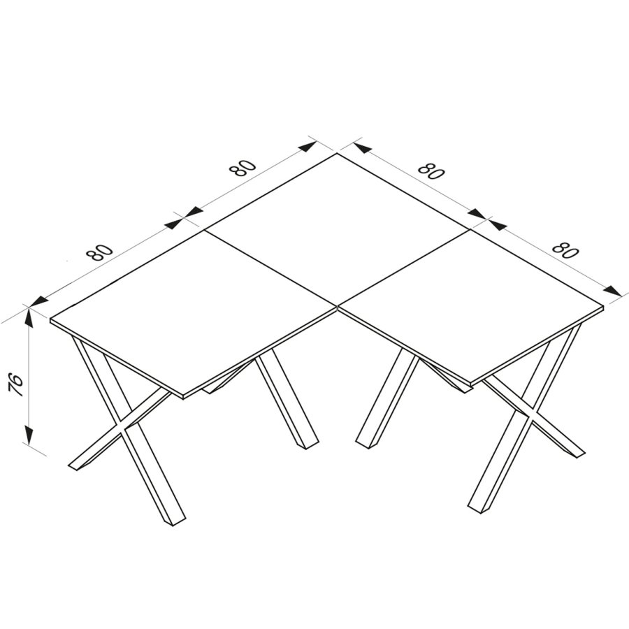 Eckschreibtisch Lona mit X-Füßen - Naturholz und Weißmetall (160x160x80)