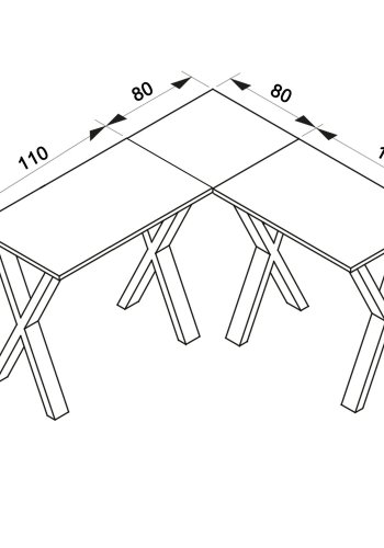 Eckschreibtisch Lona mit X-Füßen - weißes Holz und Metall (190x190x80) 