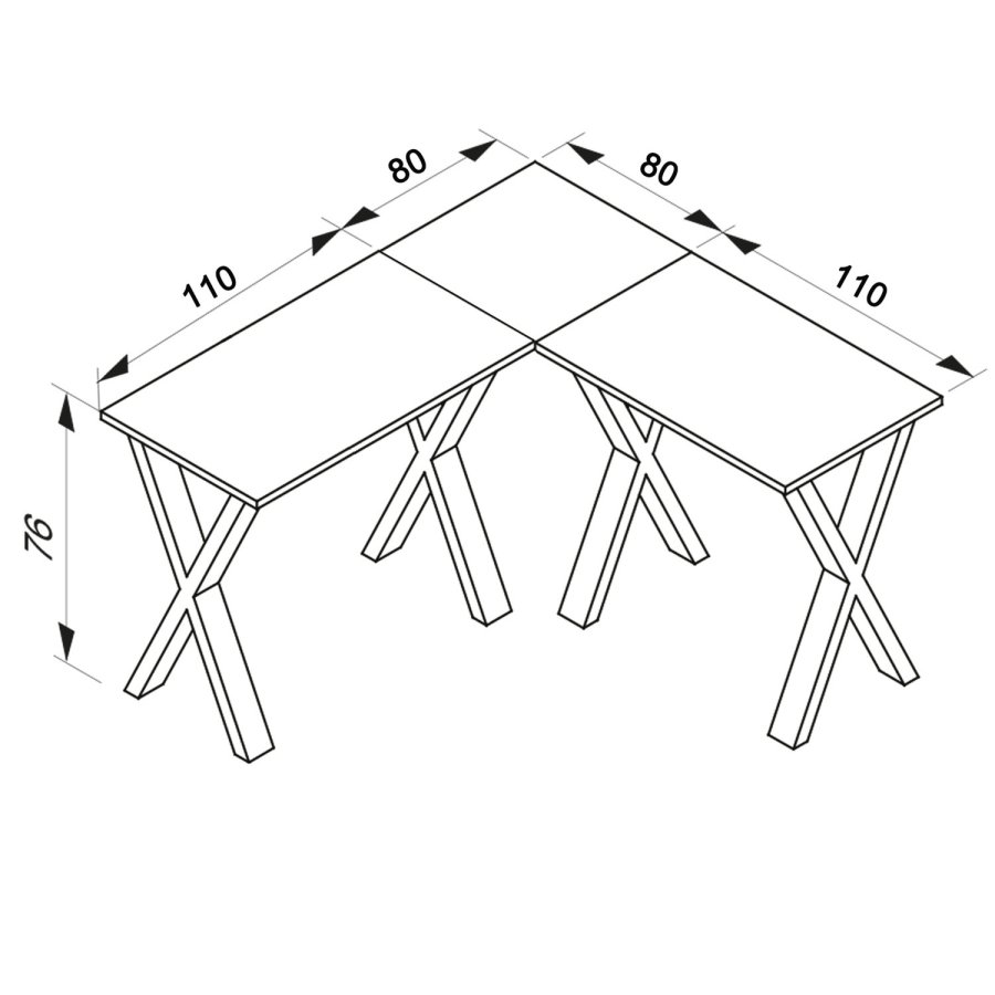 Eckschreibtisch Lona mit X-Füßen - weißes Holz und Metall (190x190x80) 