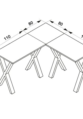 Eckschreibtisch Lona mit X-Füßen - Naturholz und Weißmetall (190x190x80) 
