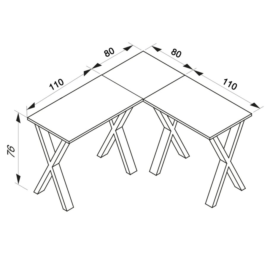 Eckschreibtisch Lona mit X-Füßen - Naturholz und Weißmetall (190x190x80) 