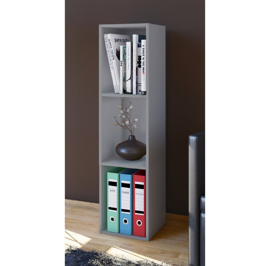 Mendas Maxi Bücherregal, mit 2 Regalen – graues Holz (H: 107 cm x 34 cm x 29 cm)