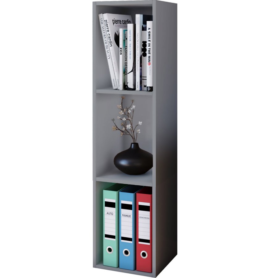 Mendas Maxi Bücherregal, mit 2 Regalen – graues Holz (H: 107 cm x 34 cm x 29 cm)