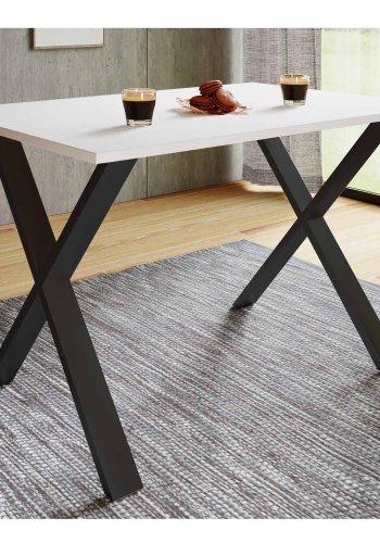 Xona X-feet spisebord - hvitt tre og sort aluminium (110x50) 