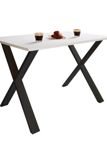 Xona X-feet spisebord - hvitt tre og sort aluminium (110x50) 