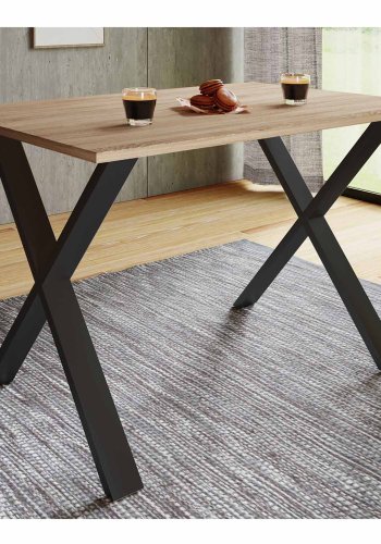 Xona X-feet spisebord - naturlig tre og sort aluminium (110x50)| 