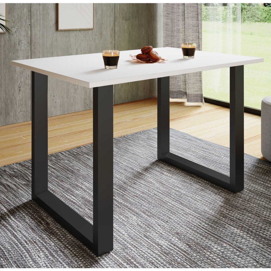 Xona U-foot spisebord - hvitt tre og sort aluminium (110x50) 