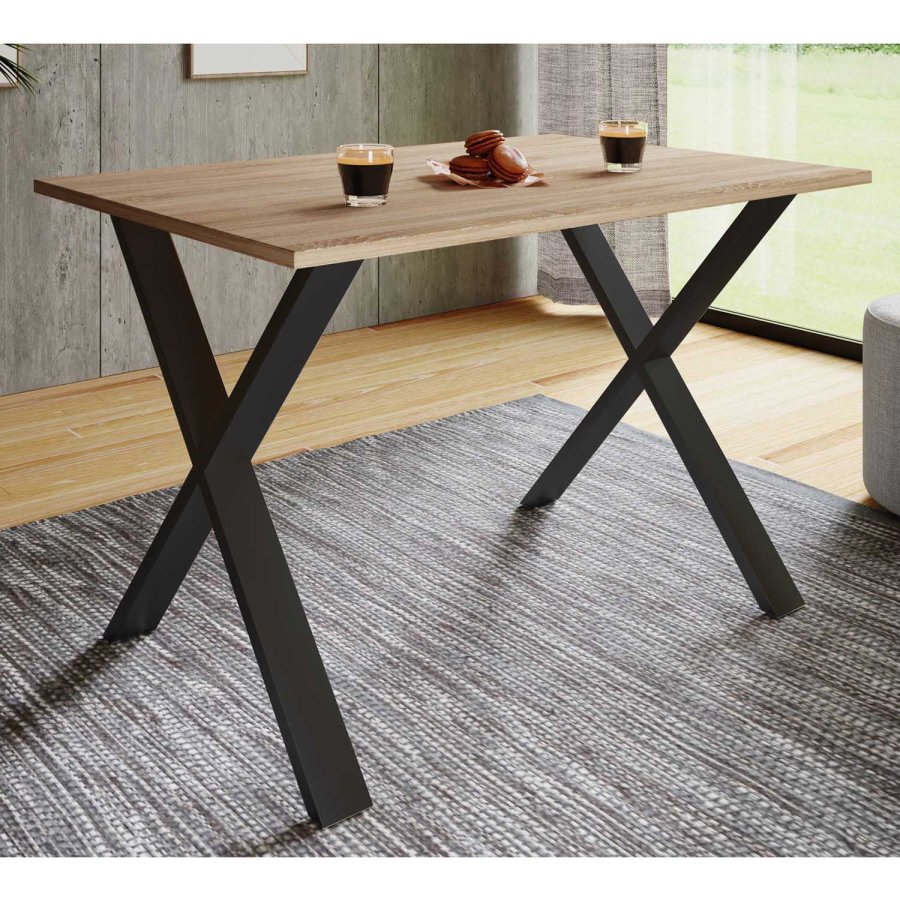 Xona X-feet spisebord - naturlig tre og sort aluminium (140x50) 