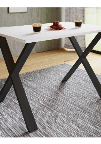 Xona X-feet spisebord - hvitt tre og sort aluminium (140x80) 