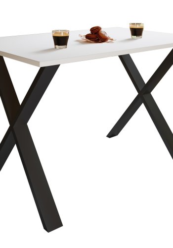 Xona X-feet spisebord - hvitt tre og sort aluminium (140x80) 