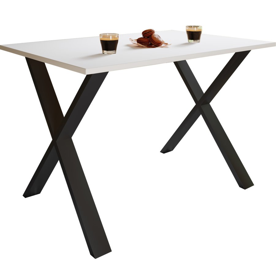 Xona X-feet spisebord - hvitt tre og sort aluminium (140x80) 