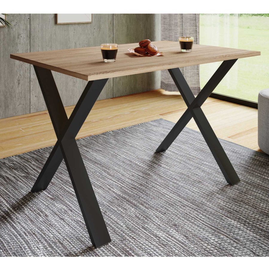 Xona X-feet spisebord - naturlig tre og sort aluminium (140x80) 