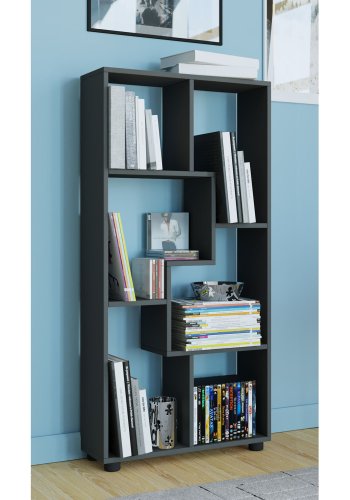 Blina Regal, 6 Fächer – schwarzes Holz (H: 119 cm x 60 cm x 20 cm)