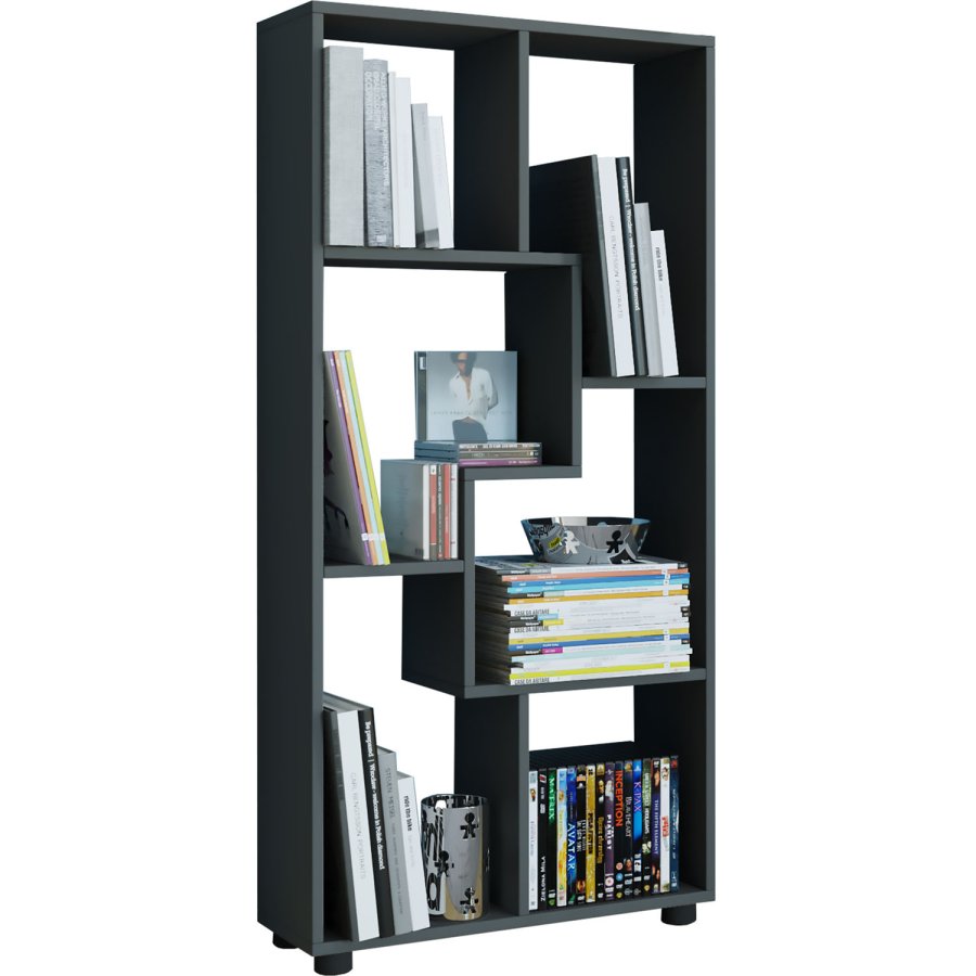 Blina Regal, 6 Fächer – schwarzes Holz (H: 119 cm x 60 cm x 20 cm)