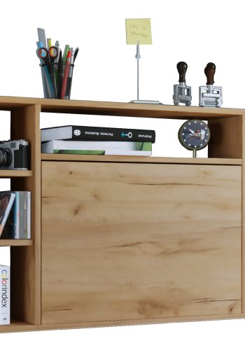 Wandila skrivebord til vegg, med hyller - naturlig farvet tre