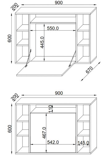 Wandila skrivebord til vegg, med hyller - naturlig farvet tre